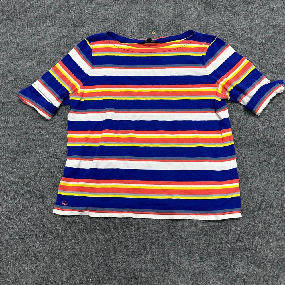 Lauren Ralph Lauren T-Shirt Womens Size 2X Multicolor Striped Boat Neck Cotton